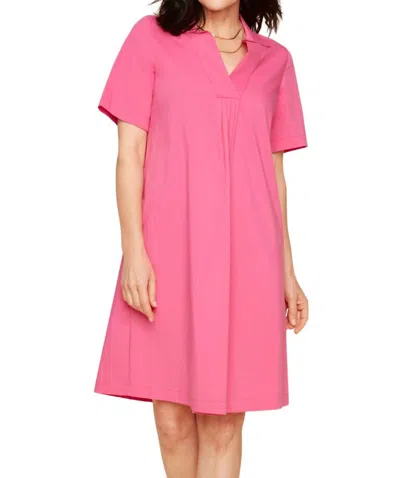 Renuar Pleated V-neck Dress In Watermelon In Pink