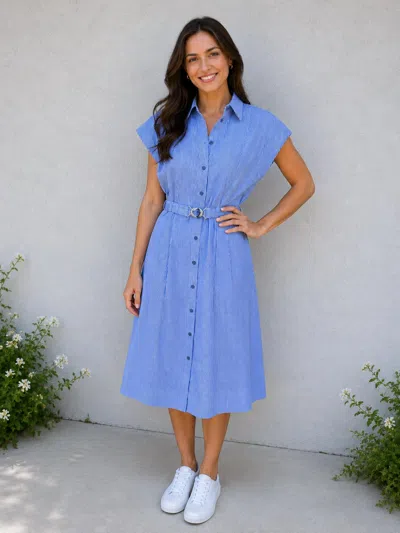 Renuar Polished Midi Dress In Chambray In Blue