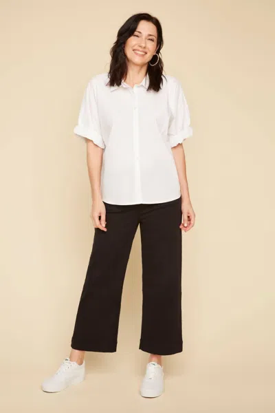 Renuar Poplin Sleeve Woven Blouse In White In Multi