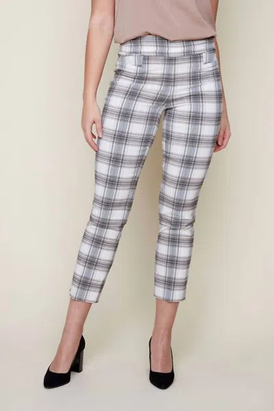 Renuar Pull On Plaid Ankle Pants In Tan Combo In Beige