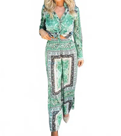 Renuar Pull On Wide Leg Pant In Emerald In Multi