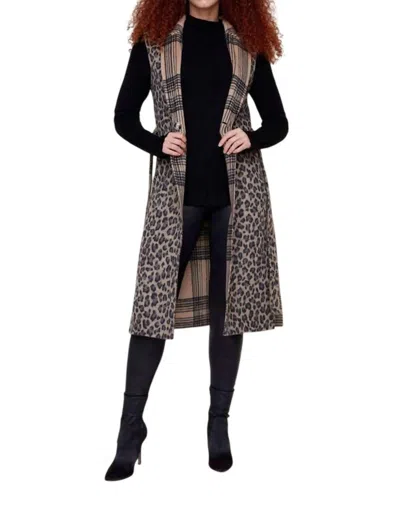 Renuar Reversible Belted Long Vest In Tan Combo In Sand