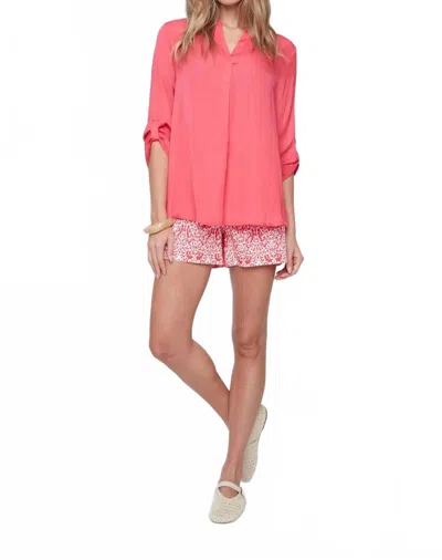 Renuar Roll-tab Sleeves Woven Blouse In Geranium In Pink
