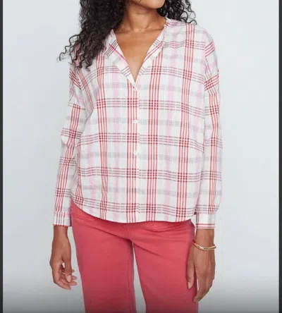 Renuar Rosy Plaid Breeze Blouse In Scarlet In White