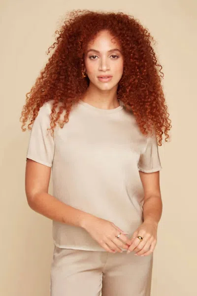 Renuar Satin Crew Neck Top In Oyster In Neutral
