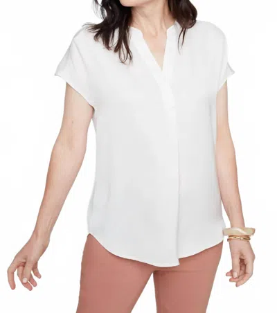 Renuar Short Sleeve Air Flow Collarless Blouse In Oyster In White