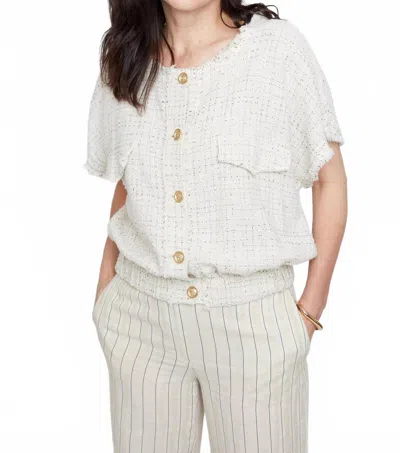 Renuar Short Sleeve Chenille Top With Buttons In Oyster In White