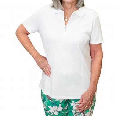Renuar Short Sleeve Knit Polo Top In White