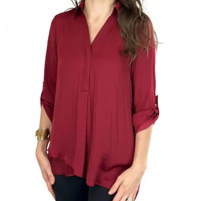 Renuar Solid Woven Blouse In Port In Red