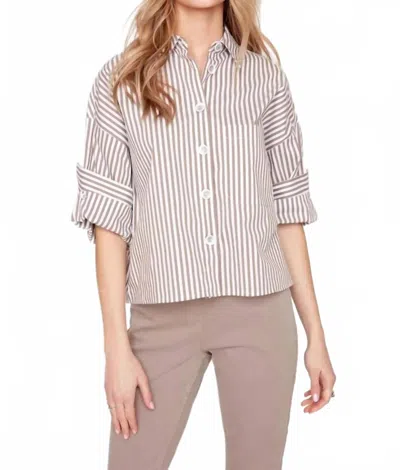 Renuar Striped Cotton Blouse In Storm Combo In Multi