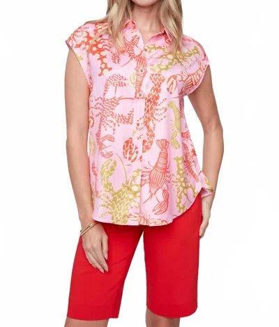 Renuar Under The Sea Blouse In Pink Lobster In Multi