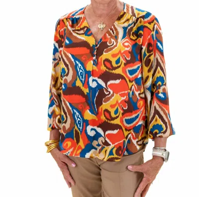 Renuar V-neck Print Blouse In Rust In Multi
