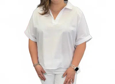 Renuar V-neck Collared Blouse With Crocheted Back In White In Animal Print