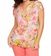 Renuar Watercolor Floral Fruit Linen Short Sleeve Tunic In Multi In Multi