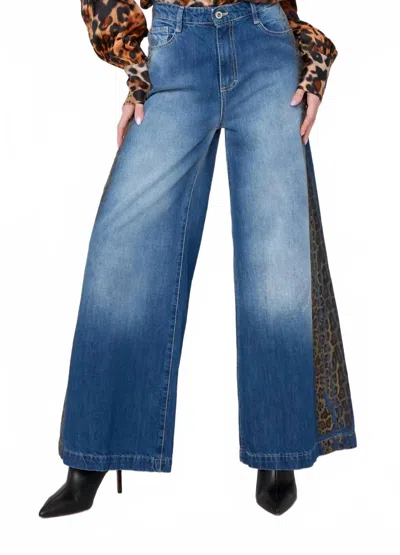 Renuar Wild Side Wide Leg Pant In Blue Cheetah Print