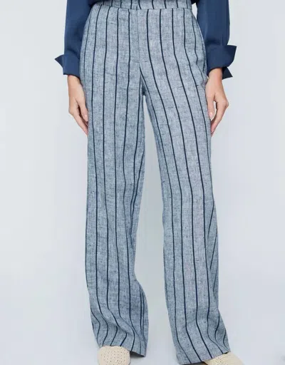 Renuar Women's Clara Fit Linen Pant In Indigo Stripe In Blue