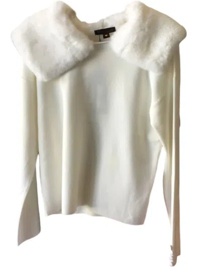Renuar Women's Sweater With Removable Faux Fur Collar In White
