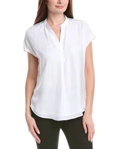 Renuar Short Sleeve Air Flow Collarless Blouse In Oyster In White