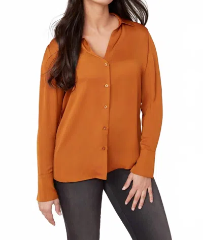 Renuar Woven Button Down Blouse In Bronze In Brown