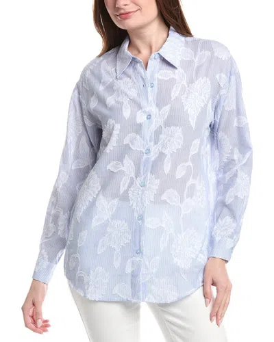 Renuar Woven Button Front Blouse In Blue