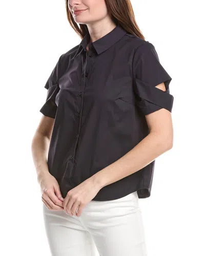 Renuar Woven Button Front Blouse In Gray
