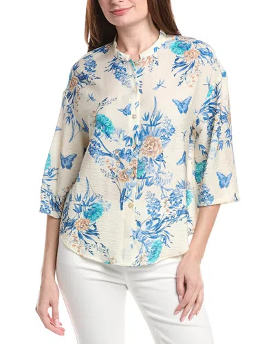 Renuar Woven Button Front Blouse In Neutral