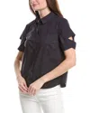 Renuar Woven Button Front Blouse In Blue