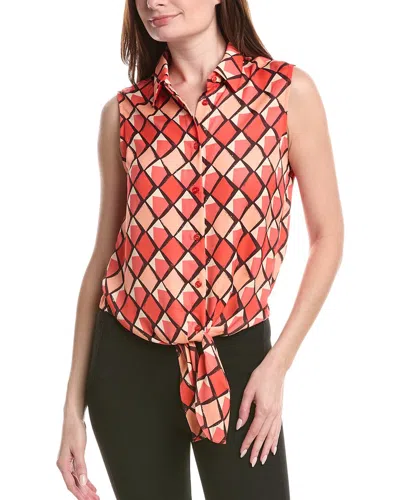 Renuar Woven Button Front Blouse In Pink
