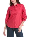 Renuar Woven Button Front Linen-blend Blouse In Red