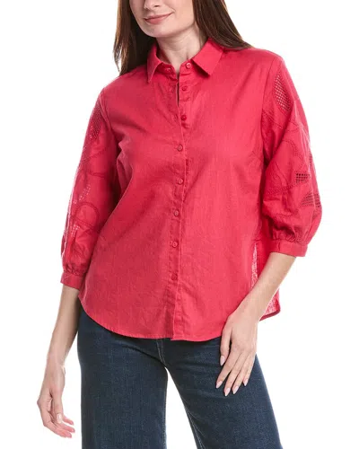 Renuar Woven Button Front Linen-blend Blouse In Red
