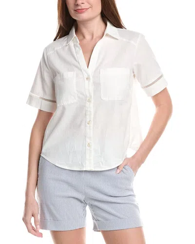 Renuar Woven Button Front Linen-blend Blouse In White