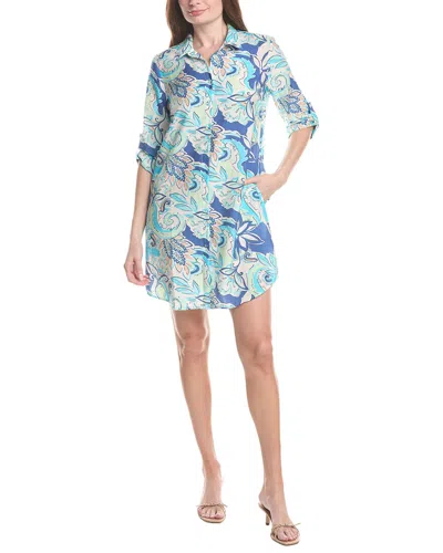 Renuar Woven Button Front Mini Dress In Blue