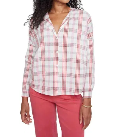 Renuar Woven Plaid Button Down Blouse In Scarlet Combo In Multi