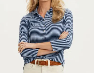 Renwick 3/4 Sleeve Cotton Polo Shirt In Navy Periwinkle In Blue