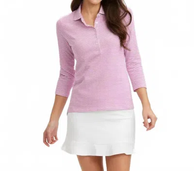 Renwick 3/4 Sleeve Cotton Polo Shirt In Orchid White In Pink