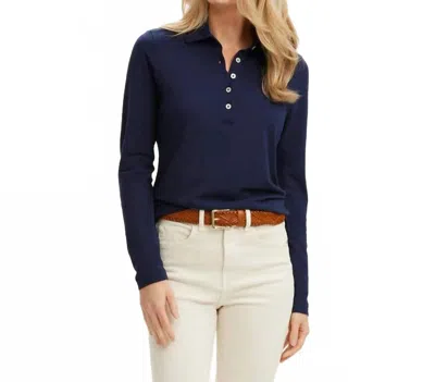 Renwick Long Sleeve Pique Polo Shirt In Navy In Blue
