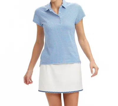 Renwick Short Sleeve Cotton Stripe Polo In Cobalt White In Multi