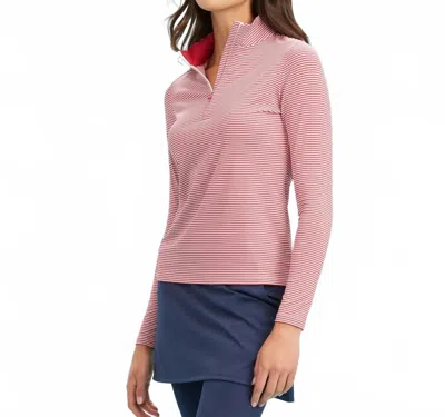 Renwick Striped 1/4 Zip Top In Raspberry White In Multi
