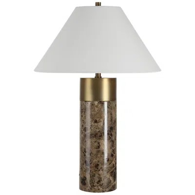 Renwil Aria 25" Tall Brown Emperador Marble Table Lamp With Tapered Linen Shade