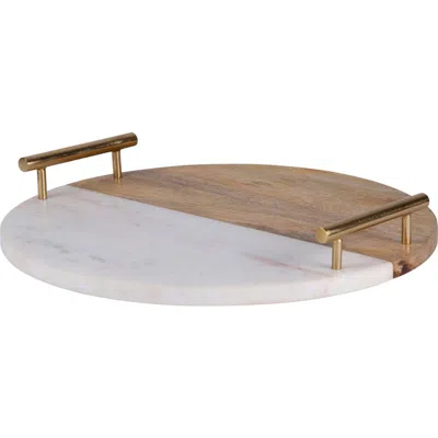Renwil Dinova Marble & Wood Tray In White