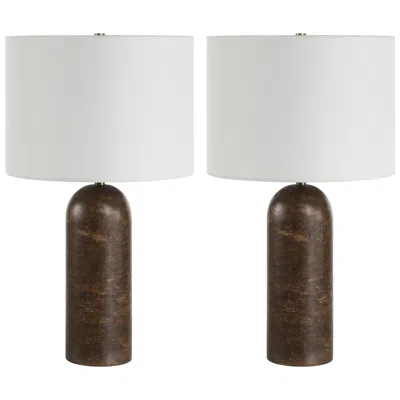 Renwil Everren Dorato Table Lamps With Drum Linen Shade (set Of 2)