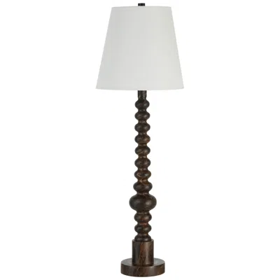 Renwil Famar 37" Tall Black Marble Resin Table Lamp With Tapered Linen Shade