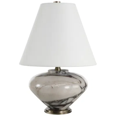 Renwil Monumento 15.75" Tall Grey Bolgi Marble Table Lamp With Tapered Linen Shade