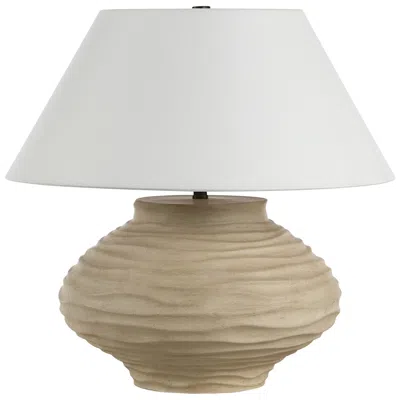 Renwil Ola 20.5" Tall Carved Beige Resin Table Lamp With Tapered Linen Shade