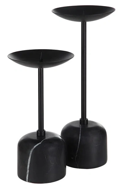 Renwil Uma Set Of 2 Iron & Marble Pillar Candleholders In Black