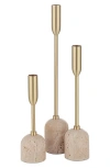 Renwil Vesta Set Of 3 Tapered Candleholders In Yellow Gold/beige