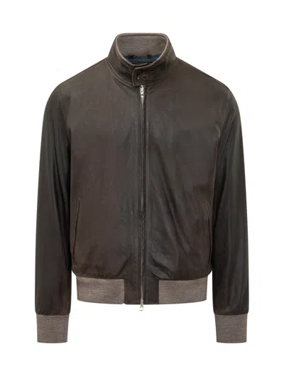 Renzo Cenci Stylish Bomber Jacket With Alto Neck And Zip In Brown