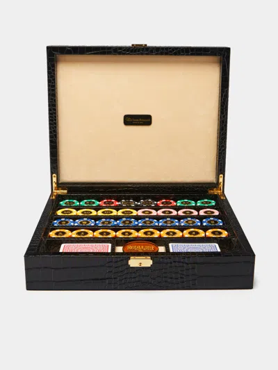 Renzo Romagnoli Hold'em Leather Poker Set  Abask Gift Set In Black