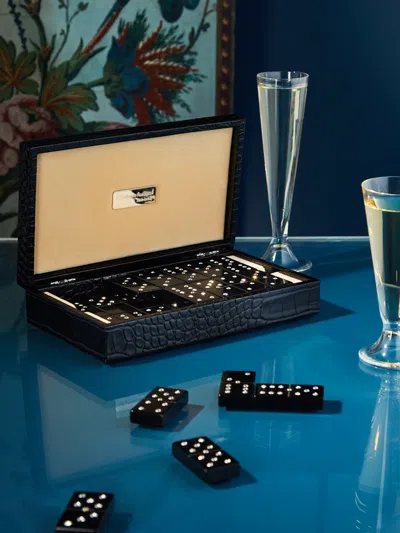Renzo Romagnoli Leather Dominoes Set  Abask Gift Set In Black
