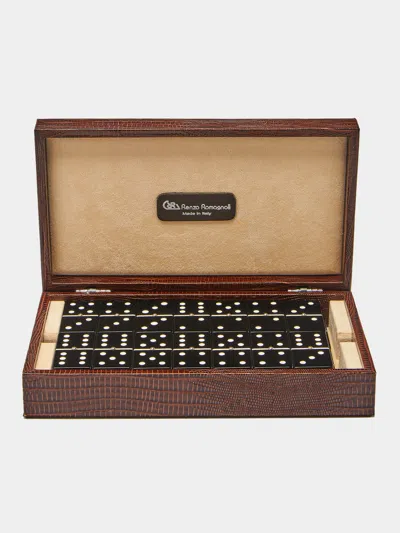 Renzo Romagnoli Leather Dominoes Set  Abask Gift Set In Brown